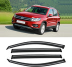 Window Visor for Volkswagen VW Tiguan 2009-2017, Out-Channel Rain Guards Shields Vent Deflector Shade Wind Dark Smoke for 09-17 Tiguan, Tape-On Outside-Mount, 4PCS
