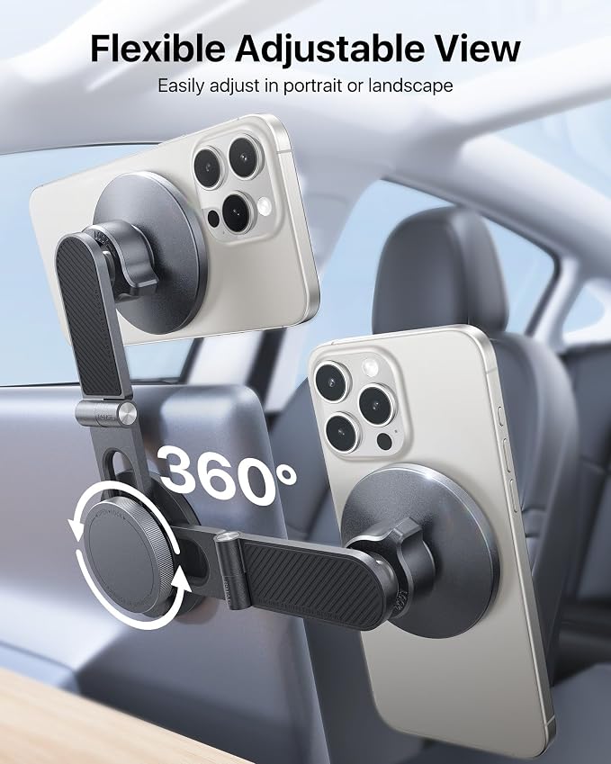 Upgrade Tesla Phone Mount [Strong Magnet & Foldable] MagSafe Car Mount for Tesla New Model Y Juniper Model 3, 360° Adjustable Tesla Phone Holder fits iPhone 17 16 15 Pro Max, Tesla Accessories