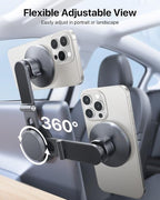 Upgrade Tesla Phone Mount [Strong Magnet & Foldable] MagSafe Car Mount for Tesla New Model Y Juniper Model 3, 360° Adjustable Tesla Phone Holder fits iPhone 17 16 15 Pro Max, Tesla Accessories