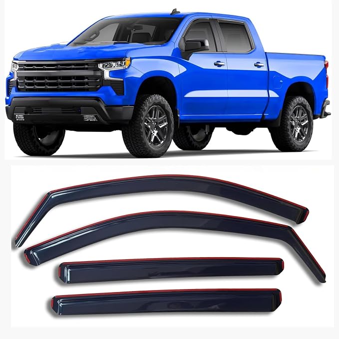 in-Channel Window Visor Rain Guard for 19-26 Silverado Sierra 1500 Crew Cab | Window Deflectors, Vent Visors, Sun Shades, Window Shields, Truck Accessories, Dark Smoke