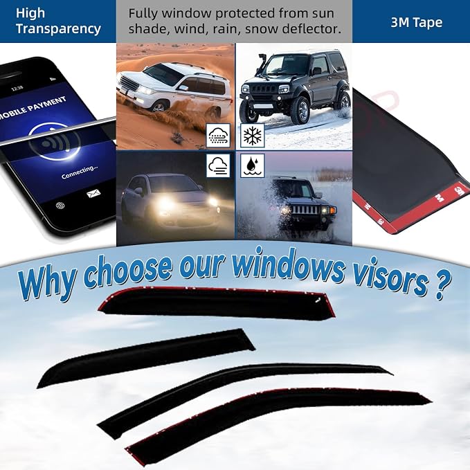 4pcs Window Visors Compatible with 2002-2009 Trailblazer Envoy 5 Passenger Models Front+Rear Smoke Sun/Rain Guard Outside Mount Tape-On