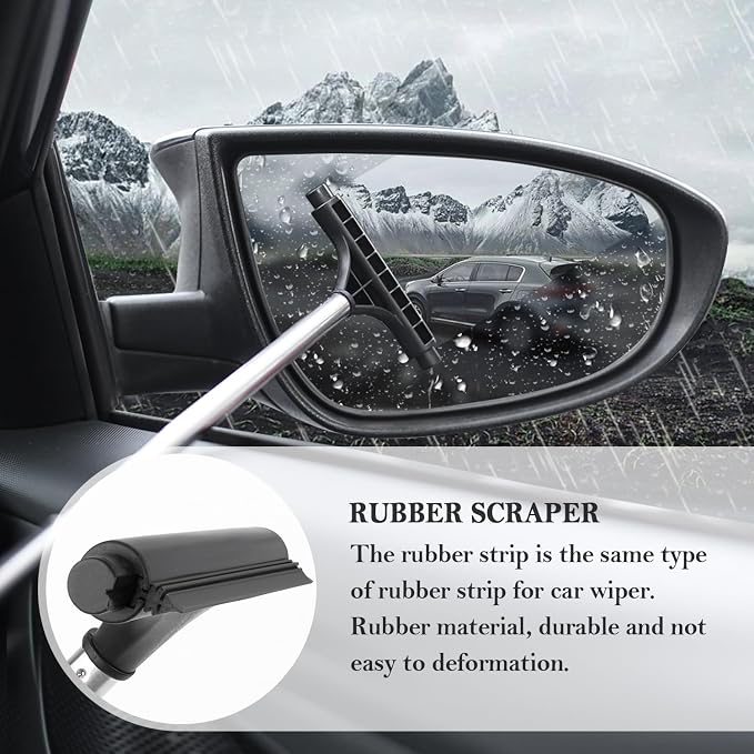 Car Windshield Cleaner Tool,3 in 1 Car Window Cleaner Tool Kit with Retractable Handle & 2 Re-Usable Microfiber Pads,180° Swivel Cars Cleaning Tools for Auto Outside/Inside