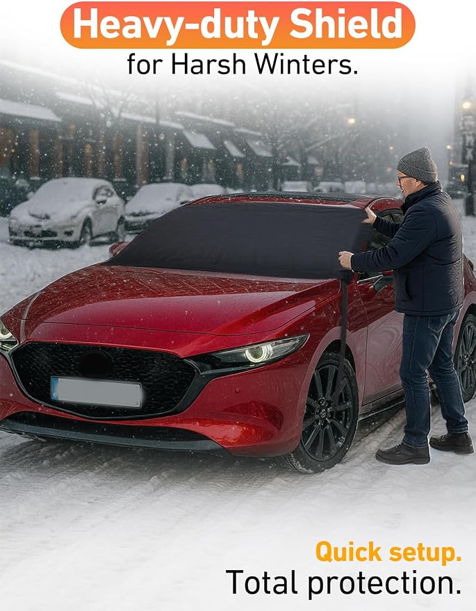 Car Snow Cover Compatible for Mazda 3 | Windshield Cover for Ice and Snow with S-Hook Straps | Heavy-Duty 600D Oxford Winter Car Cover, Waterproof & Anti-Slip