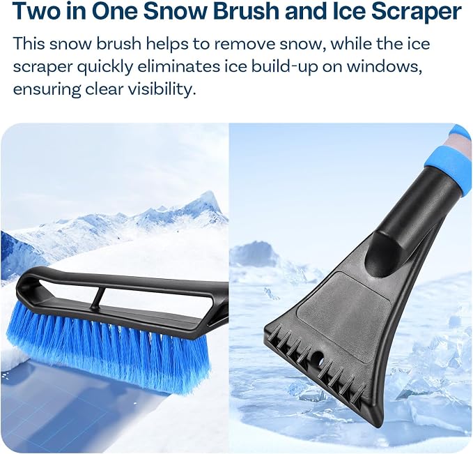 Snow Brush and Ice Scraper for Car Windshield Essential Automotive Exterior Accessory, Winter Car Gadget – Detachable Universal Vehicle Snow Scraper – Durable Ergonomic Grip – Blue