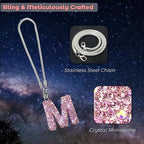 Bling Pink Car Accessories for Women Letter Charm, Rainbow Color Rear View Mirror Cute Crystal Pendant Car Decorations, Lucky Gifts Girly Diamond Rhinestone Charm Letter M