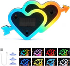 Solar Heart Car Window Light LED Heart-Shaped Ambient Lights 8 Modes 1PC | USB + Solar Assist Power, Color Changing 8 Modes Cupid's Heart-shaped Lights, Rainbow Window Decorative Suction Cup Install