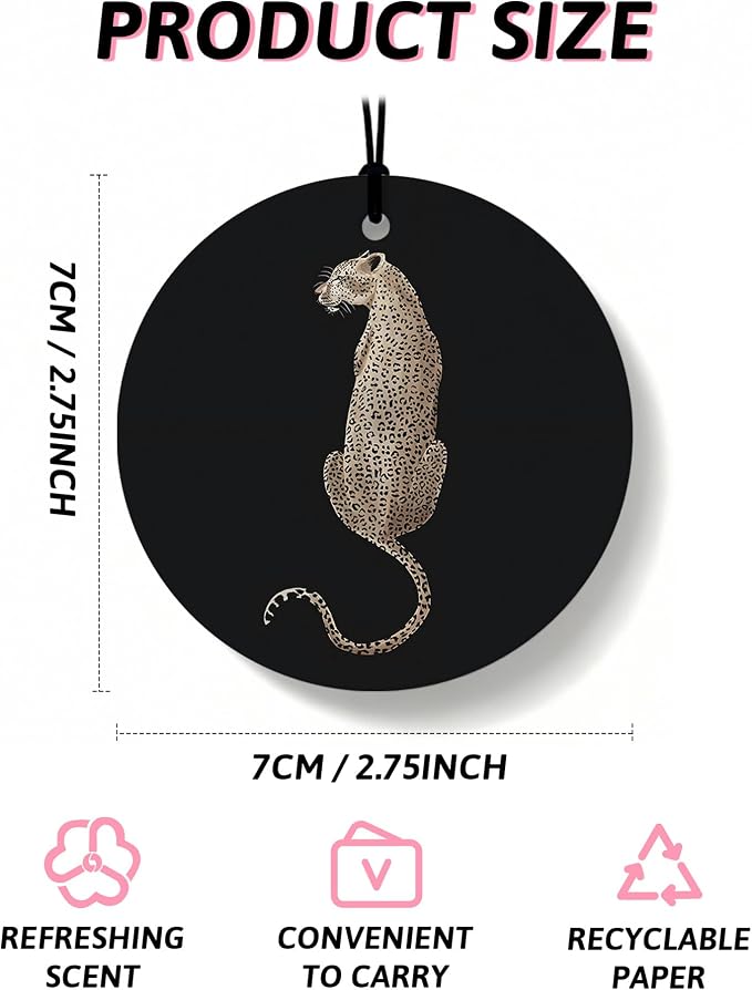 Leopard Print Orange Car Air Freshener 4 Pcs, Inspirational Cheetah Lips Lucky 8 Ball Round Hanging Air Freshener for Cars Closet Drawer Books, Girly Y2k Car Accessories Mirror Decor for Women