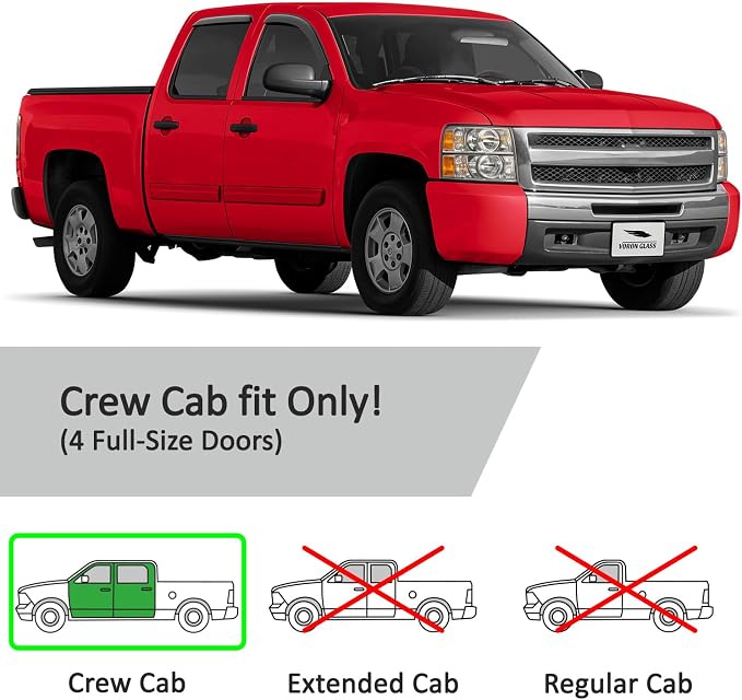 Voron Glass Tape-on Extra Durable Rain Guards for Trucks Chevrolet (Chevy) Silverado/GMC Sierra 2007-2013 Crew Cab, Window Deflectors, Vent Window Visors, 4 Pieces - 120003