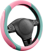 Car Steering Wheel Cover - Microfiber Leather Steering Wheel Wrap Sports 14.5-15 Inch Steering Wheel Cover Non-Slip for Men Women Pink & Green Color