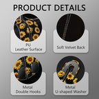 2PCS Car Seat Back Storage Headrest Hooks, Sunflower Purse Holder Bags Hanger, PU Leather Double Metal Hook for Backseat Organizer, Women Car Accessories Organization