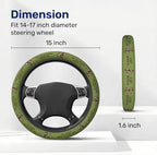 Olive Green Cat Quote Steering Wheel Cover, Polyester Car Wheel Grip, Universal 15 Inch for Cars SUVs Trucks