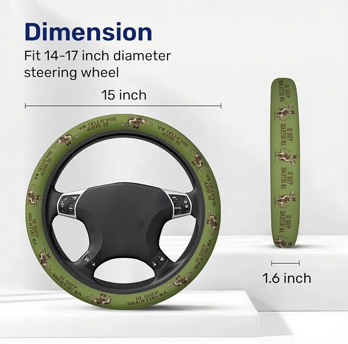 Olive Green Cat Quote Steering Wheel Cover, Polyester Car Wheel Grip, Universal 15 Inch for Cars SUVs Trucks