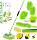 62" Car Wash Brush with Long Handle Chenille Microfiber Car Wash Mop Mitt, Wheel Brush, Windshield Window Squeegee, Car Duster Microfiber Towel, Gloves, Drill Brush, for Cleaning Cars RV Truck Boat
