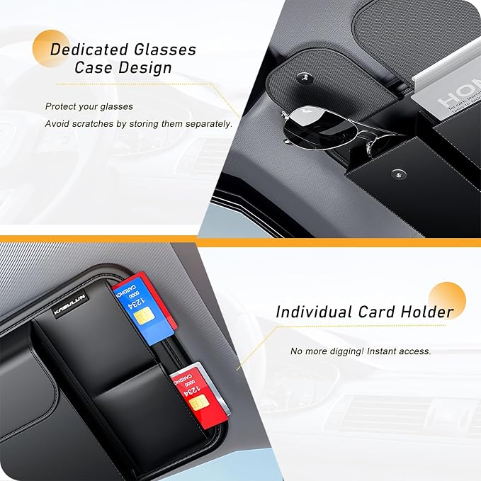 Car Sun Visor Organizer, Auto Consoles Organizer with Sunglasses Storage Box,Multi-Pocket Visor Accessories for Truck, SUV，Hold Card/Pen/Driver's License