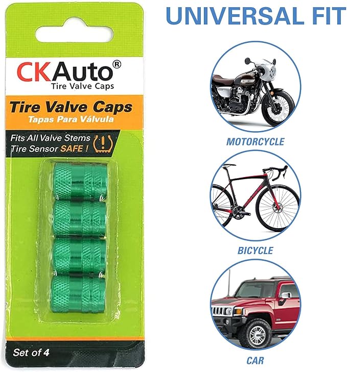 Tire Valve Stem Caps, Anodized Aluminum Tire Valve Cap Set | Corrosion Resistant, Universal Stem Covers for Cars Trucks Motorcycles SUVs and Bikes (Green-N2)