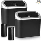 Car Trash Can with Lid, Mini Vehicle Trash Bin Car Dustbin Garbage Organizer Holder with Trash Bag, 2 Pack Small Hanging Leakproof Cars Storage Bag Container for Auto, SUV, Office (Silver)
