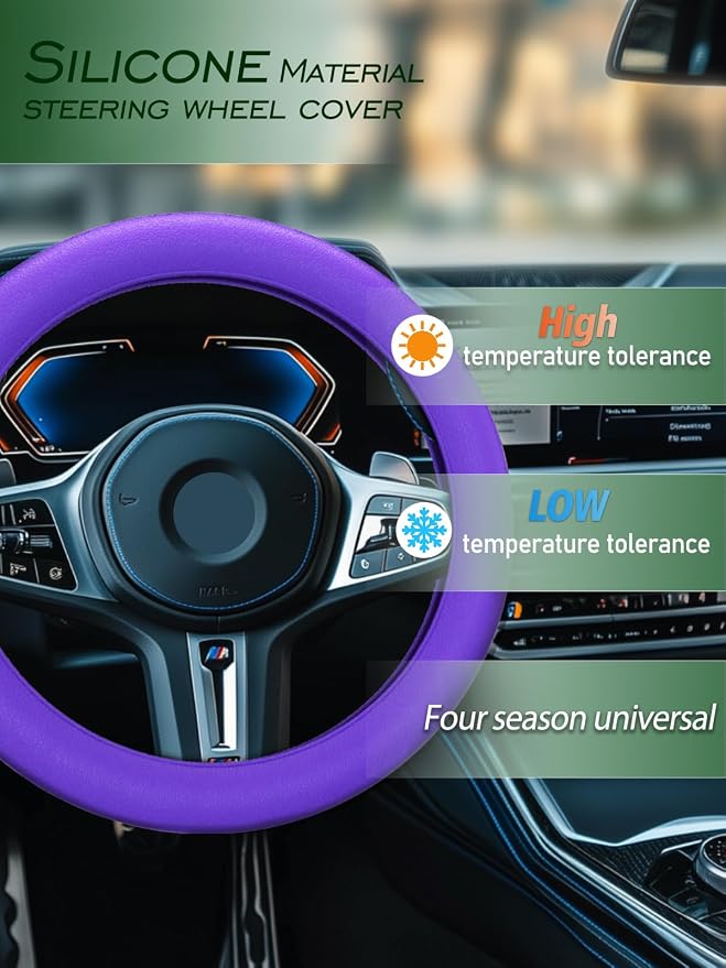 Car Steering Wheel Cover, Non-Slip Silicone Material, Multiple Color Choices, Universal Auto Parts Steering Wheel Cover, Suitable for Most Cars (Purple)