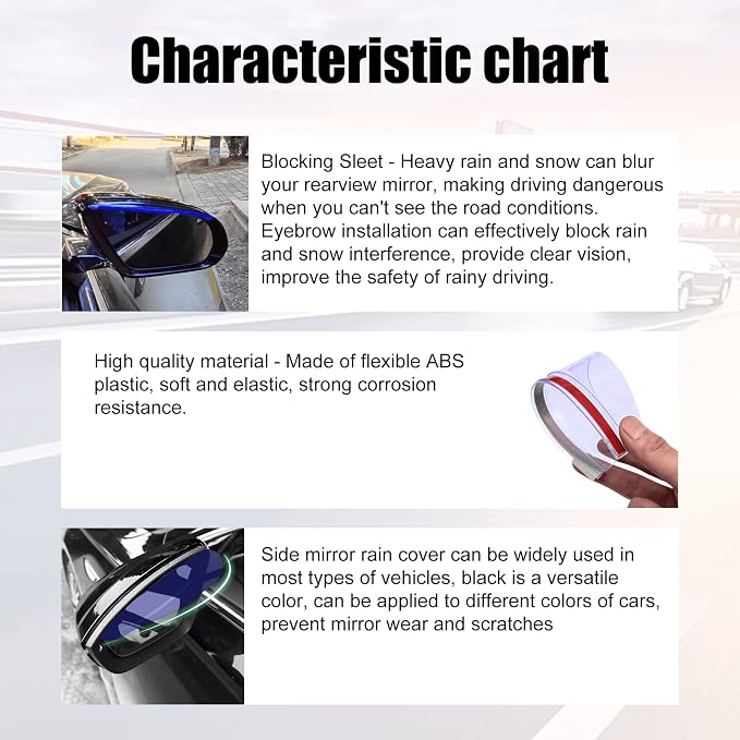 2Pcs Carbon Fiber Side Mirror Rain Visor Guard, Auto Rain Eyebrow Guard, Universal for Cars, Trucks and SUVs (Transparent)