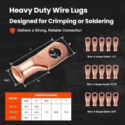 4 Gauge Battery Cable CCA Wire Kit, 25ft Each Red Black with Terminals Heat Shrink Tubes Low Voltage Primary Automotive Power Ground Cable for Car Audio Amp Subwoofer RV Wiring