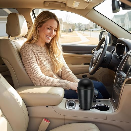 Cup Holder Trash Can, Leakproof Car Trash Can with Lid, Trash Bin for Car Accessories, Mini Garbage Bin Organizer for Automotive Office Home Kitchen, Applicable to Women and Men