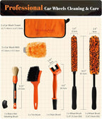 7PCS Motorcycle Cleaning Kit with 2-Size Bendable Wheel Brushes-Hard Reach Brush,Tire and Chain Brush, Boar Hair Detailing Brush, Wash Mitt & Microfiber Towel for Dirt Bike & Car Wheels
