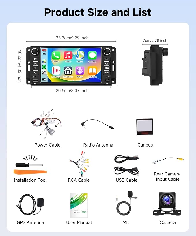 4 Core 4G+128G Car Radio Stereo for Jeep Wrangler 2007–2018 with DSP/Wireless Carplay/Android Auto, 7 inch Incell Touch Screen Wrangler Radio Bluetooth 5.0 FM/RDS Mirrorlink SWC Backup Camera
