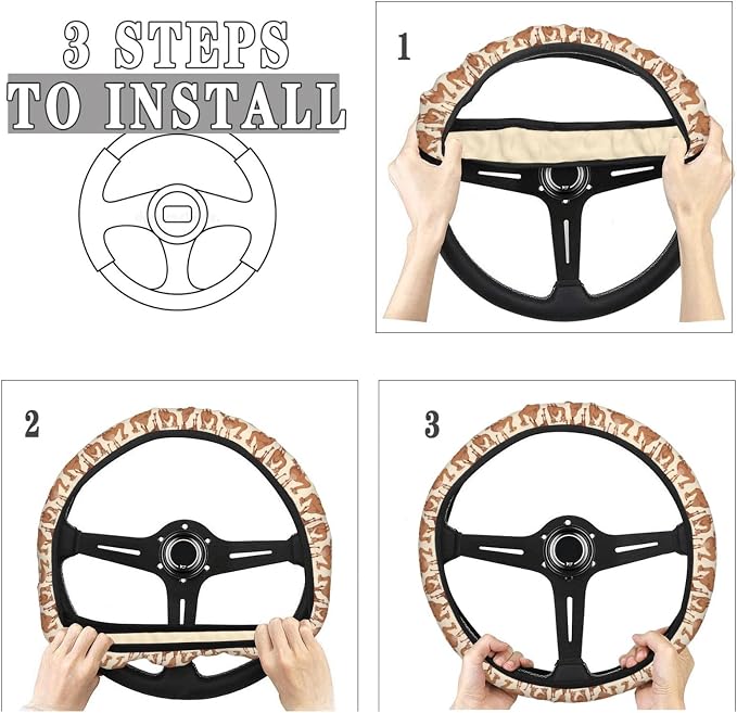 Cartoon Camels Steering Wheel Covers Anti-Slip Elasticity Car Accessories Steering Wheel Protector Universal 15 Inch for Cars SUV Vehicle Truck