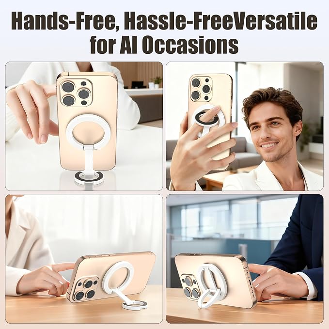 Magnetic Phone Ring for MagSafe Dual-Sided Magnetic Phone Grip Magnet Phone Stand Grip Compatible with iPhone 17/16/15/14/13 Pro Max Plus Mag Safe Accessory for Car Mounts (White)