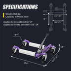 Car Wheel Dolly Set of 4, Mechanical 6000-lbs Car Dollies, 12'' Wheel Vehicle Positioning Jack, No Assembly, Heavy Duty Rollers w/Ratcheting Foot Pedal, for Tire Auto Repair, Purple