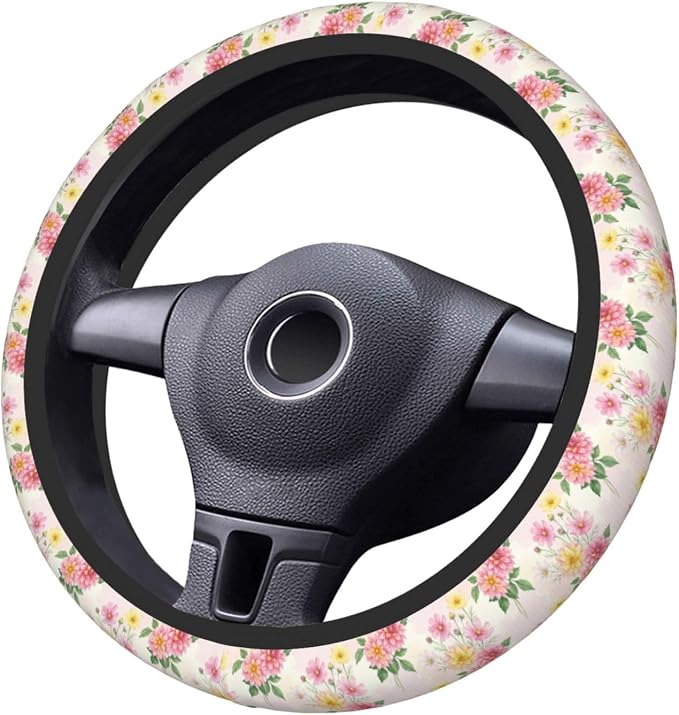 Floral Steering Wheel Cover, 15 Inch Universal Fit, Neoprene Anti-Slip & Breathable Car Protector, Durable Auto Interior Accessories for Women and Men
