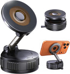 Magnetic Car Phone Mount for MagSafe, 360° Suction Cup Holder | 98lb Vacuum Suction, N55 Magnets, Twist-Lock Nano Gel Cup, Dual-Axis Arm, Foldable Pocket Size, Adjustable, iPhone 12–17