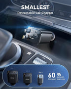 Retractable Car Charger, 69W Car Charger USB C Fast Charging with Dual Type C Cables, Car Accessories Charger Adapter Compatible with iPhone 17/16/15/14/13/12 Series, iPad, Galaxy, Pixel