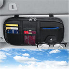 Car Sun Visor Organizer, Sunglass Holder and Storage Pocket, Card Cash Pouch with Multi-Pocket Net Zipper, Case Bag for License Pen Key, Auto Interior Accessories for Truck, SUV, Van (Black)