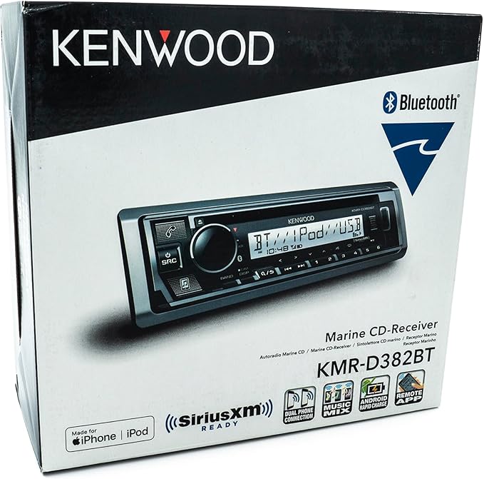 KMR-D382BT (50W x 4Ch) Single Din Car/Marine Stereo Head Unit with Bluetooth, Hands-Free Calling, CD Player, USB, AM/FM Radio, SiriusXM Ready, All-Weather in-Dash Boat & Car Audio Receiver