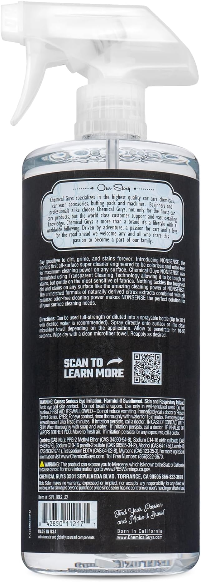 Nonsense Colorless & Odorless All Surface Cleaner - Clear, Safe for Vinyl, Rubber, Plastic, Carpet, and Upholstery, pH Balanced, Residue-Free, Unscented, 32 oz Spray