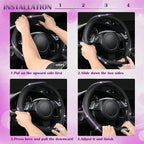 Bling Diamond Black Leather Steering Wheel Cover, Studded Crystal Rhinestones Universal Fit 14" 1/2-15" Glitter for Women Sparkle Girl Fit Suvs,Vans,Sedans,Car,Trucks, Purple Diamond
