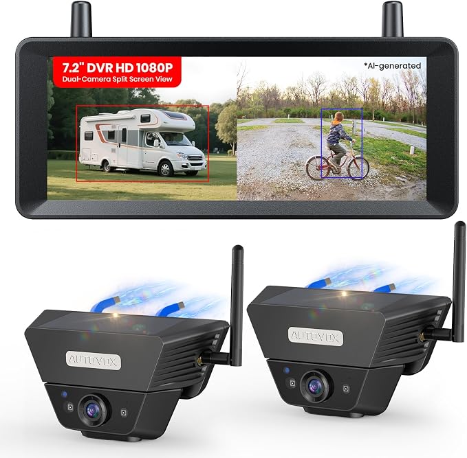 2 Solar Magnetic Wireless Backup Camera, Watch Rear and Side Views | Spot Cars and Pedestrians, 2 Min Easy Mount, 7.2 inch Split Screen, Back Up Camera for Truck RV Trailer Camper
