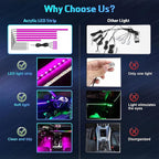 Acrylic Interior Car Lights, Car Accessories 10 in 1 Car LED Strip Lights with APP Control, 175 inches 593 LEDs Fiber Optic Lights, RGB Neon Car Ambient Lighting Kits