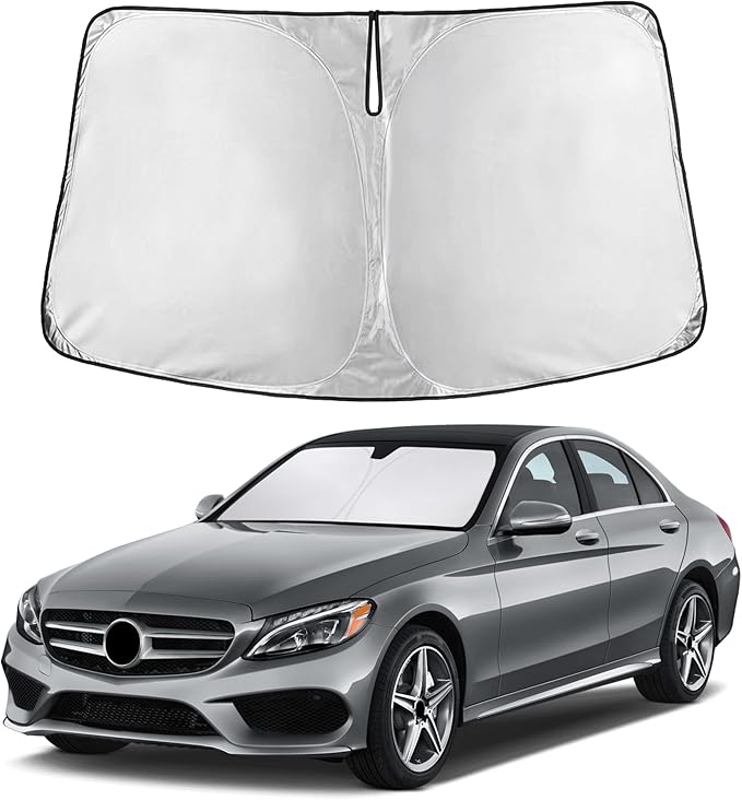 Windshield Sunshade Compatible for Mercedes Benz C Class 2008-2019 2020 2021, W205 C250 C300 C400 Sun Visor for Front Windshield & Window Sun Shade Cover, UV Heat Protector, Car Accessories