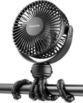 Mini Portable Stroller Fan, Battery Operated Small Clip on, Detachable 3 Speed Rechargeable, 360° Rotate Flexible Tripod Better Cooling for Car Seat Crib Treadmill Travel Black