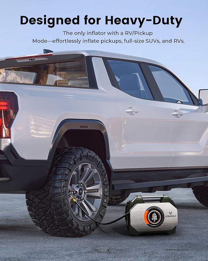 Vortex S7 Tire Inflator for Heavy-Duty Vehicle, Portable Air Compressor for Car Tires with 160PSI & 38400 mAh Battery, Cordless Air Pump with 100% Duty Cycle & Dual Cylinder (Olive Green)