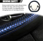 D-Shaped Car Steering Wheel Cover, 14.5-15" Anti-Slip Steering Wheel Protector with 3D Honeycomb Massage Grip, Comfortable Sporty Auto Interior Decor Accessories, Universal Fit (Black/Blue)