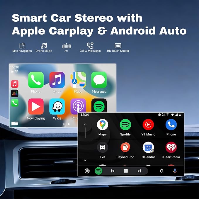 6.83in Car Stereo for Mercury Grand Marquis (1995-2011) Base Trim Angle w/Wifi/GPS Navigation/Bluetooth w/Carplay Android Auto TouchScreen Car Radio Receiver w/Backup Camera, Android 14, 4+64G