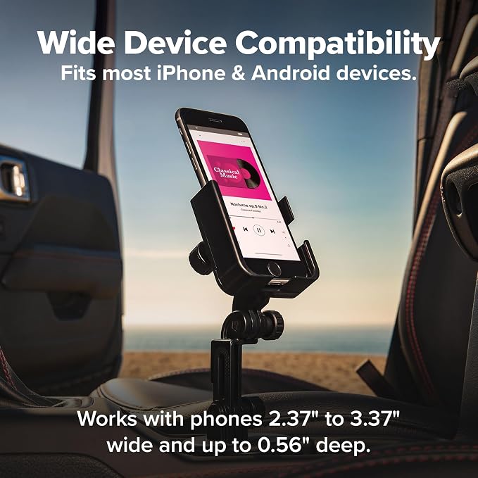 CupFone with Extension – Adjustable, Universal Cup Holder Cell Phone Mount Car & Truck Accessory – Best Design for iPhone & Smartphone Charging – Silver Metal Knobs