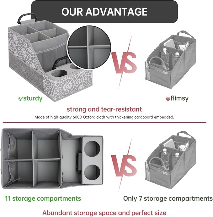 Car Seat Organizer- Backseat Car Organizer with 12 Storages Compartments and 2 Cup Holders, Organizers and Storage, Front Seat for Travel Kids,Gray