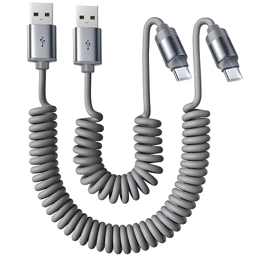 Android Auto USB Cable, 2 Pack for CarPlay, Short Coiled USB A to USB C Cable Compatible with iPhone 17/16/15, Samsung Galaxy S25/S24/S23 A15/A14, Google Pixel 9/8, Space Gray 4+6FT
