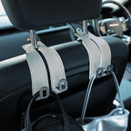 Car Headrest Hooks Universal Car Purse Hook Premium Leather and Alloy Twin Hook Car Seat Back Storage Hanger Hook for Purse Bags Cloth Drink Durable Holder Car Accessories (BH09-White-Black)