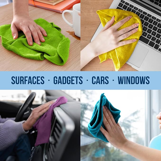 Microfiber Cleaning Cloth 11.5" x 11.5" 50 Pack - Edgeless Microfiber Towels for Cars, Cleaning Rags, Lint Free Car Microfiber Towel, Reusable Cleaning Cloths (Multicolor)