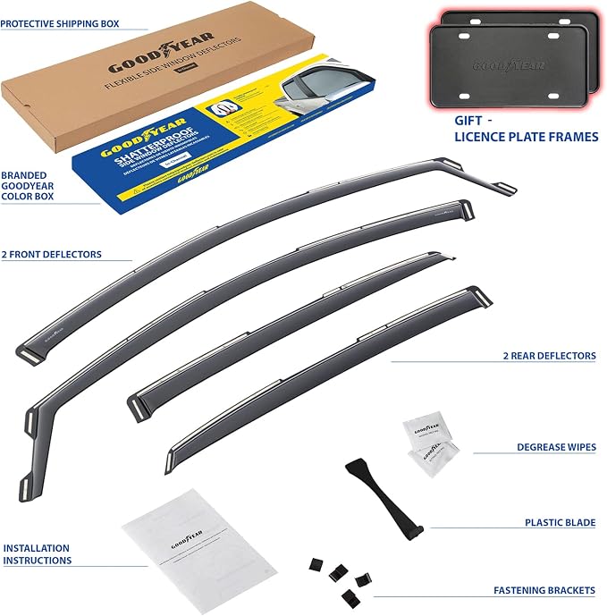Goodyear Shatterproof in-Channel Window Deflectors for Nissan Sentra 2013-2019, Rain Guards, Window Visors for Cars, Vent Deflector, Car Accessories, 4 pcs - GY003482
