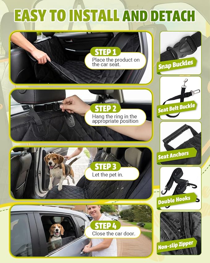 Dog Car Seat Cover, Heavy Durable Dog Seat Cover for Back Seat, 100% Waterproof Scratch Proof Nonslip Dog Hammock for Car with Side Flap, Pet Back Seat Covers Large 60" W x 64" L